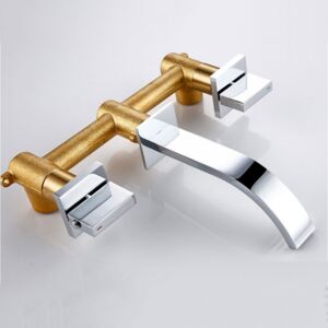 Chrome Double Hole Wall Embed Mounted Faucet