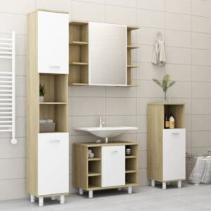 VidaXL 4 Piece Bathroom Furniture Set White and Sonoma Oak Chipboard