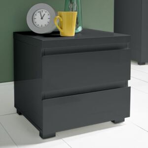 Puro Charcoal High Gloss 2 Drawer Bedside Cabinet