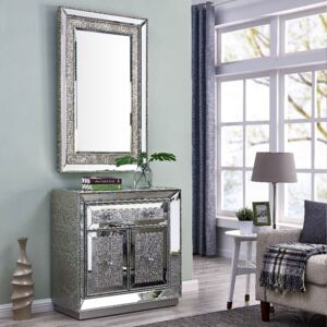 Sofia Silver Mirrored 2 Doors Chest & Wall Mirror