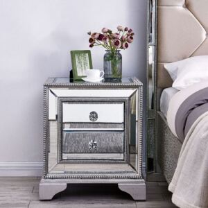 Sofia Silver Mirrored 2 Drawers Bedside Table