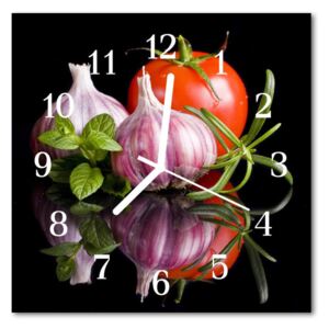 Glass Kitchen Clock Tomato garlic kitchen multi-coloured 30x30 cm