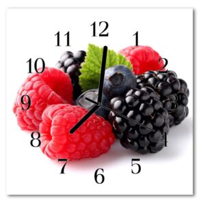Glass Kitchen Clock Berry food and drinks red, black 30x30 cm