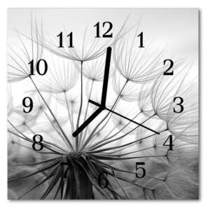 Glass Kitchen Clock Dandelion flowers & plants black & white 30x30 cm