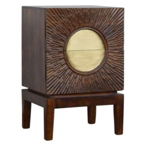 Nero Gold & Chestnut Finish 2 Drawers Bedside Table