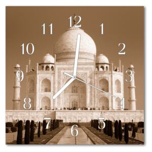 Glass Kitchen Clock Taj mahal architecture sepia 30x30 cm
