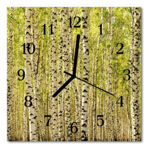 Glass Kitchen Clock Birches forest landscape green 30x30 cm