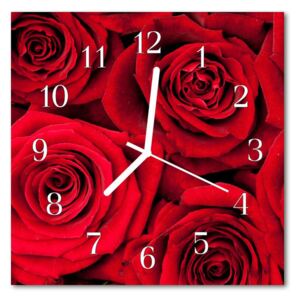 Glass Kitchen Clock Roses flowers & plants red 30x30 cm