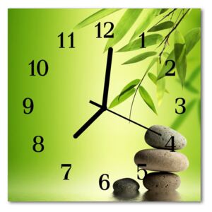 Glass Kitchen Clock Stones bamboo flowers & plants green 30x30 cm