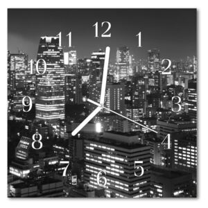 Glass Kitchen Clock Skyline city black & white 30x30 cm