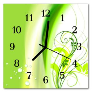 Glass Kitchen Clock Pattern plant flowers & plants green 30x30 cm