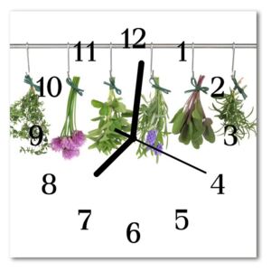 Glass Kitchen Clock Herbs flowers & plants multi-coloured 30x30 cm