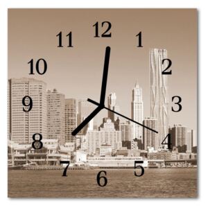 Glass Kitchen Clock Skyline city sepia 30x30 cm