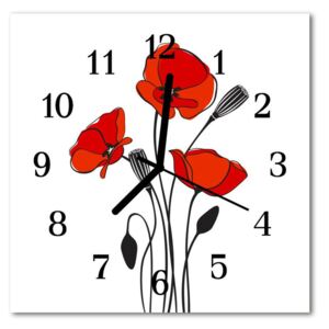 Glass Kitchen Clock Poppy flowers & plants red 30x30 cm