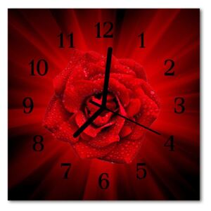 Glass Kitchen Clock Rose flowers & plants red 30x30 cm
