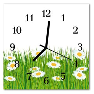 Glass Kitchen Clock Daisy flowers & plants green, white 30x30 cm