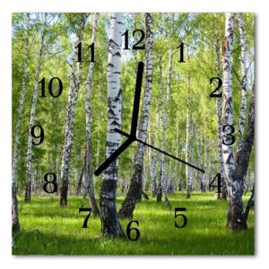 Glass Kitchen Clock Birches forest landscape green, white 30x30 cm