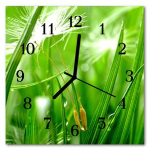 Glass Kitchen Clock Grass flowers & plants green 30x30 cm