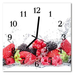 Glass Kitchen Clock Fruit kitchen red, black 30x30 cm