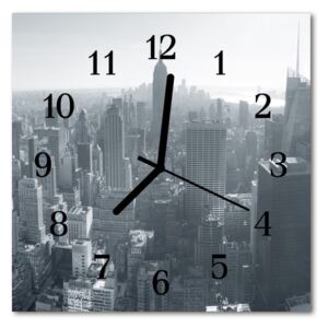 Glass Kitchen Clock Skyline city black & white 30x30 cm