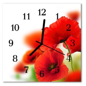 Glass Kitchen Clock Poppies flowers & plants red 30x30 cm