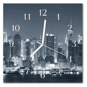 Glass Kitchen Clock Skyline night city black & white 30x30 cm