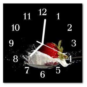 Glass Kitchen Clock Strawberry food and drinks black, red 30x30 cm