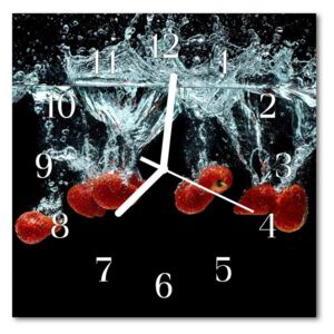 Glass Kitchen Clock Strawberries food and drinks red, black 30x30 cm