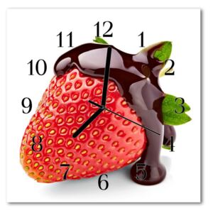 Glass Kitchen Clock Strawberry chocolate food and drinks red, brown 30x30 cm