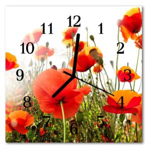 Glass Kitchen Clock Poppies flowers & plants red, green 30x30 cm