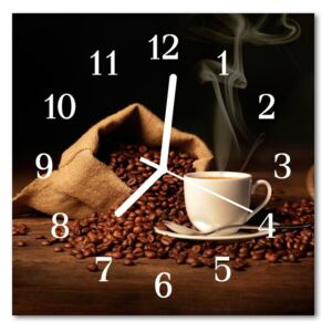 Glass Kitchen Clock Coffee beans food and drinks brown 30x30 cm