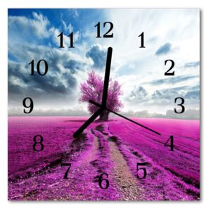 Glass Kitchen Clock Field field purple 30x30 cm