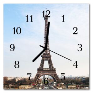 Glass Wall Clock Eiffel tower architecture brown 30x30 cm
