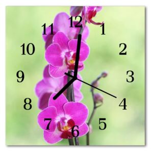Glass Wall Clock Orchid flowers purple 30x30 cm