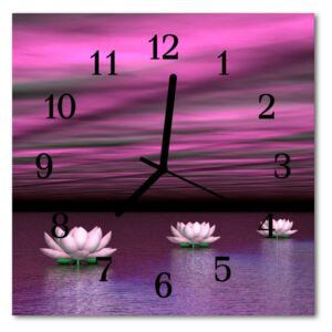 Glass Wall Clock Water lilies plants purple 30x30 cm