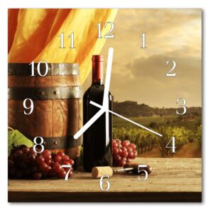 Glass Wall Clock Wine barrel food and drinks barrel multi-coloured 30x30 cm