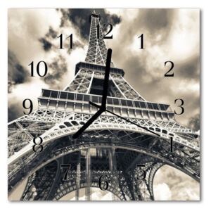 Glass Wall Clock Eiffel tower architecture grey 30x30 cm