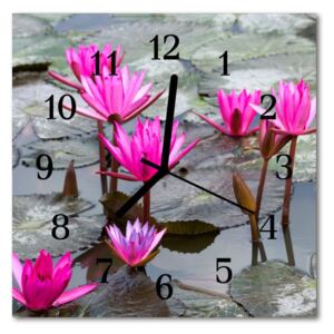 Glass Wall Clock Water lilies plants pink 30x30 cm