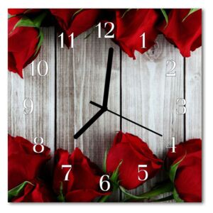 Glass Wall Clock Rose boards flower boards red 30x30 cm