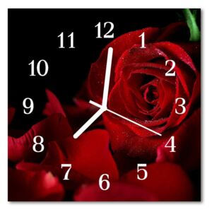Glass Wall Clock Rose flowers red 30x30 cm