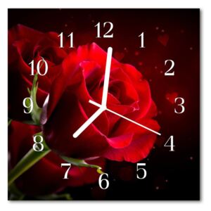 Glass Wall Clock Roses flowers red 30x30 cm