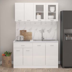 VidaXL 4 Piece Kitchen Cabinet Set High Gloss White Chipboard