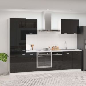 VidaXL 7 Piece Kitchen Cabinet Set High Gloss Black Chipboard