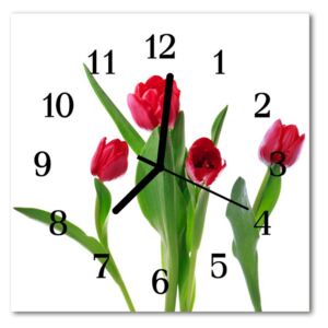Glass Wall Clock Tulips plants green 30x30 cm