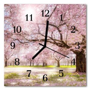 Glass Wall Clock Cherry trees nature pink 30x30 cm