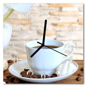 Glass Wall Clock Coffee food and drinks brown 30x30 cm