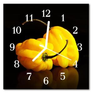 Glass Wall Clock Paprika food and drinks yellow 30x30 cm