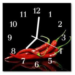 Glass Wall Clock Chillies food and drinks black 30x30 cm