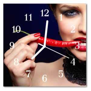 Glass Wall Clock Chili pepper food and drinks blue 30x30 cm