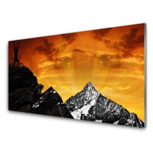 Acrylic Print Mountains landscape orange grey black 100x50 cm